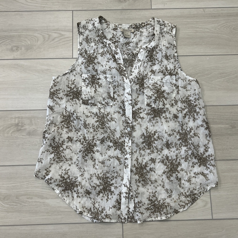 Lucky Brand‎ Womens White Sleeveless Semi-Sheer Shirt Button V Neck Size Sm